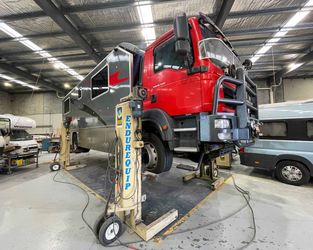 Truck on a hoist