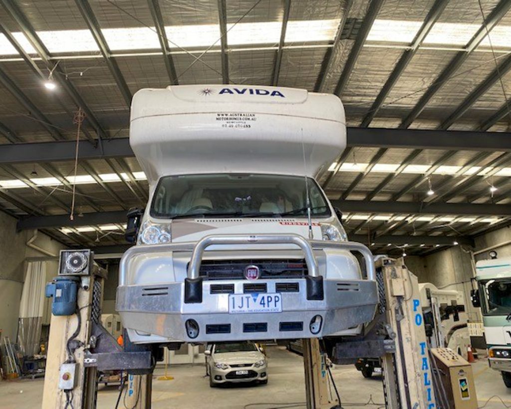 Motorhome on a hoist