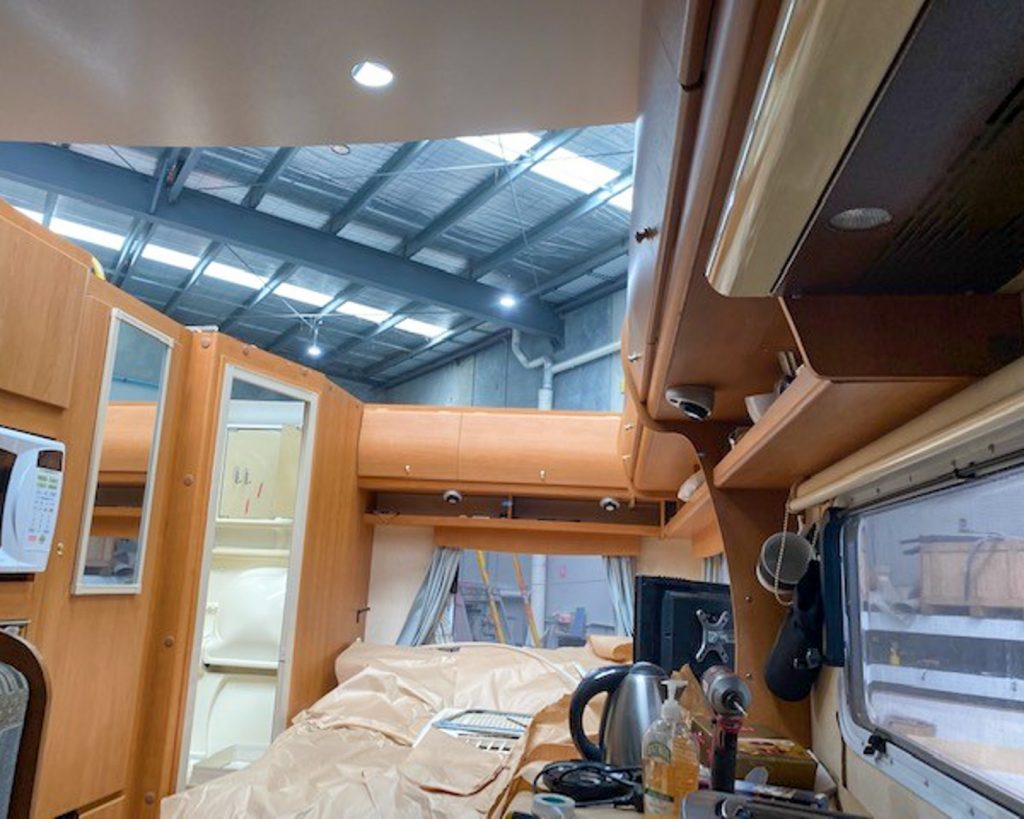 Interior of motorhome with roof off